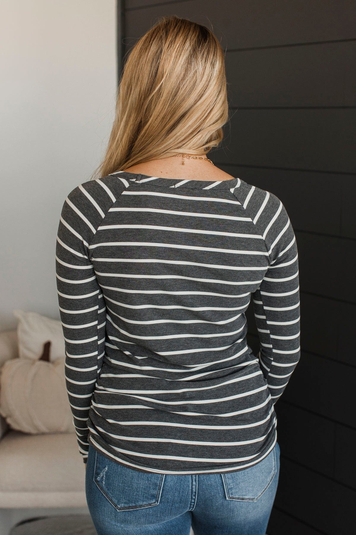 All That Really Matters Ruched Top- Charcoal & White - Image 7