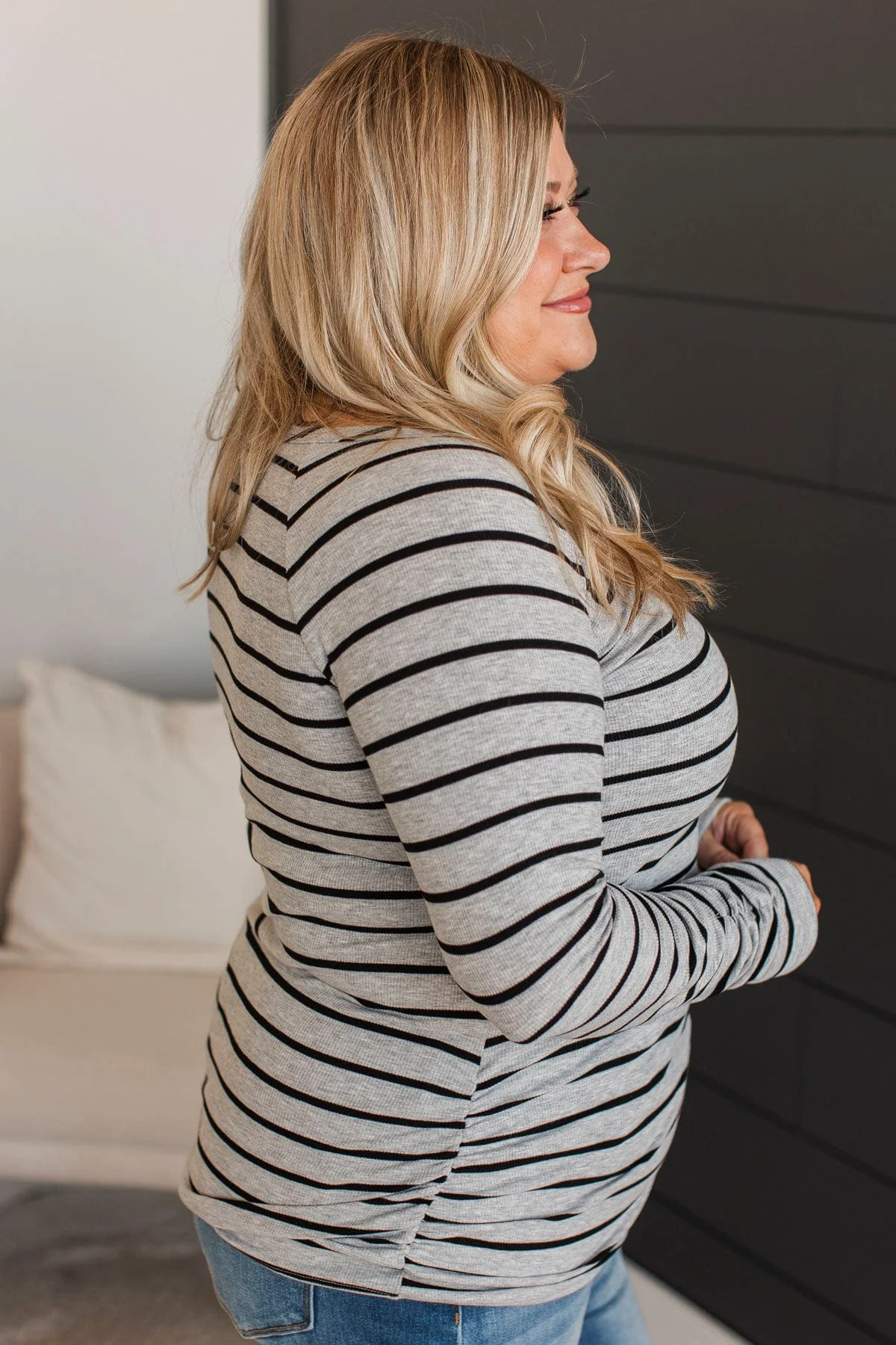 All That Really Matters Ruched Top- Heather Grey & Black - Image 5