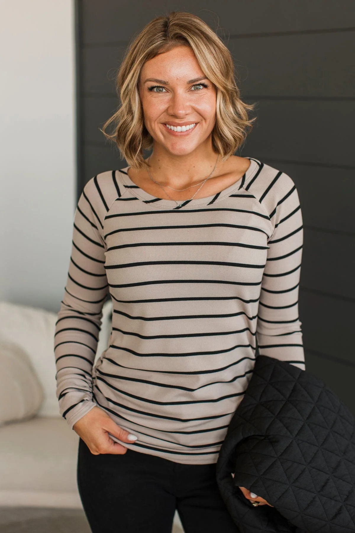 All That Really Matters Ruched Top- Light Mocha & Black - Image 2