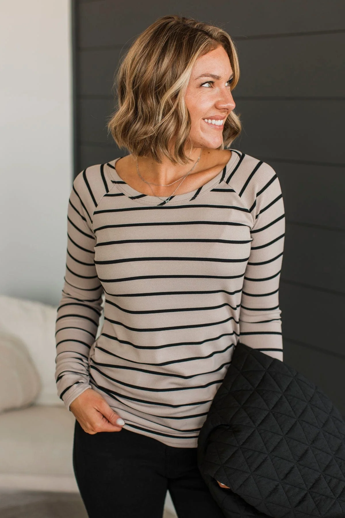 All That Really Matters Ruched Top- Light Mocha & Black - Image 4