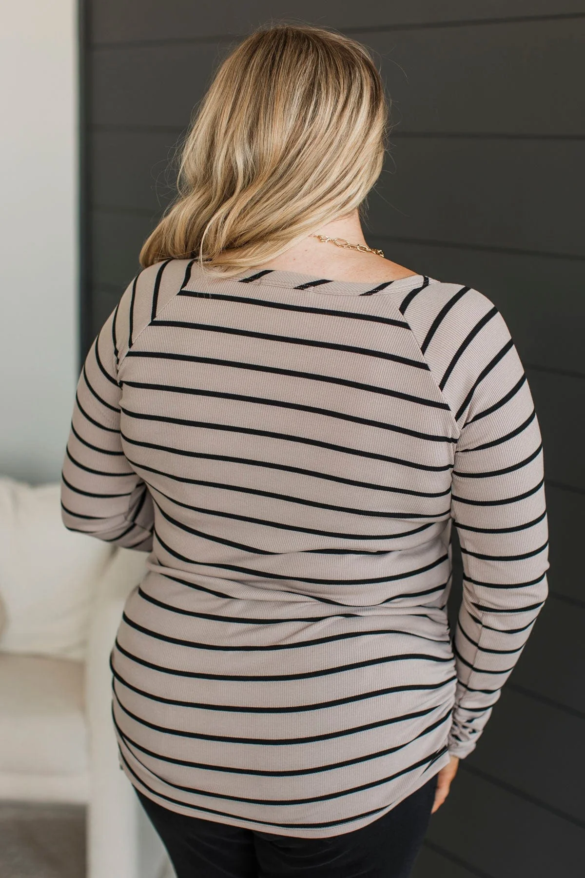 All That Really Matters Ruched Top- Light Mocha & Black - Image 7