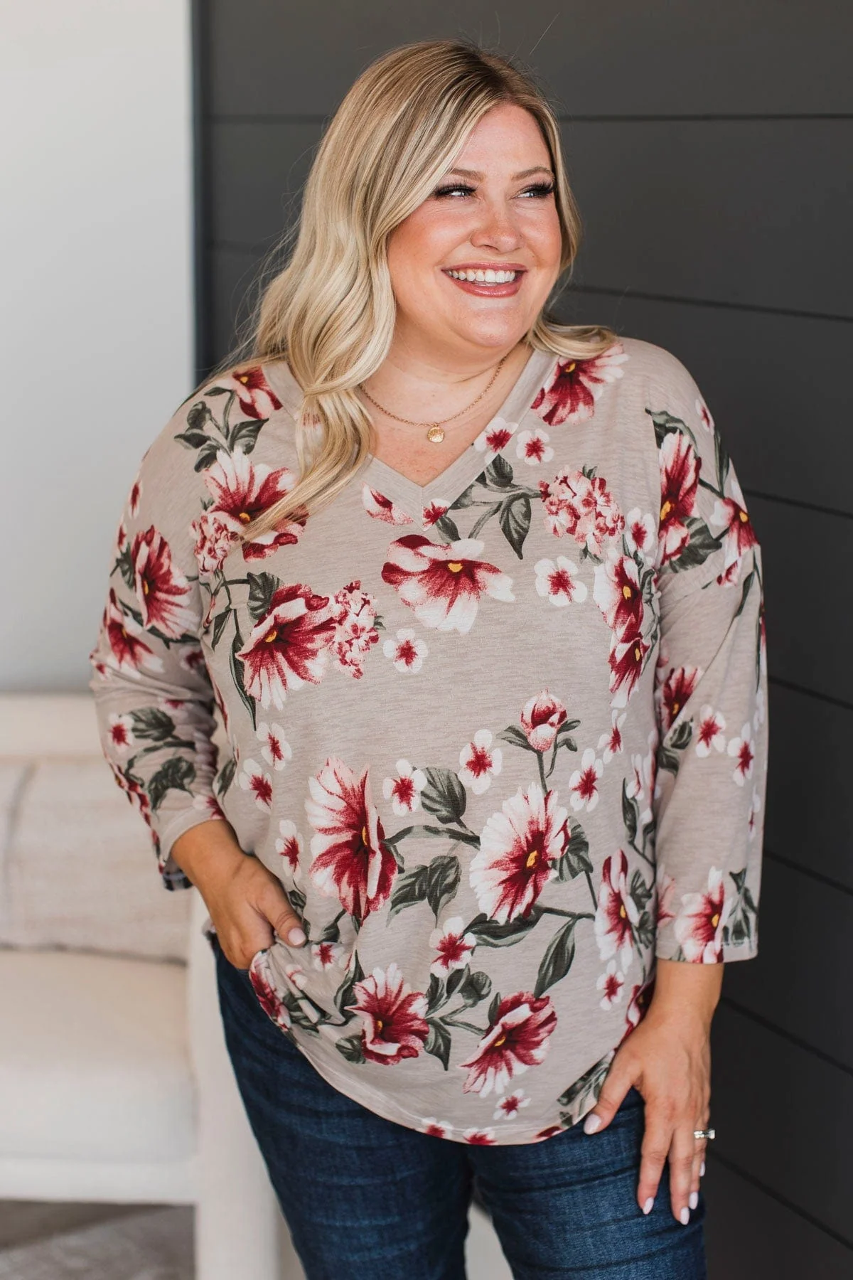 All That Remains Floral Top- Taupe & Olive - Image 2