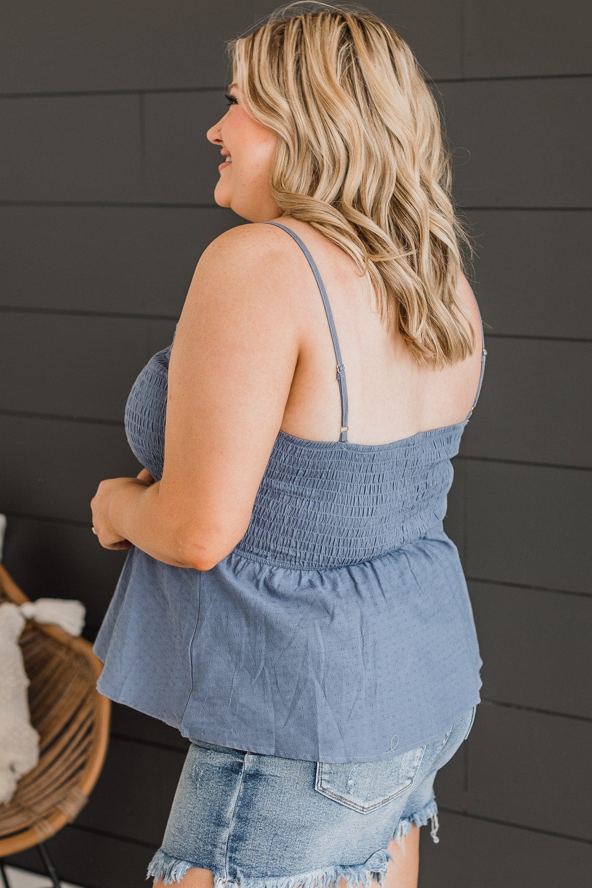 All The Appeal Babydoll Tank Top- Slate Blue - Image 5