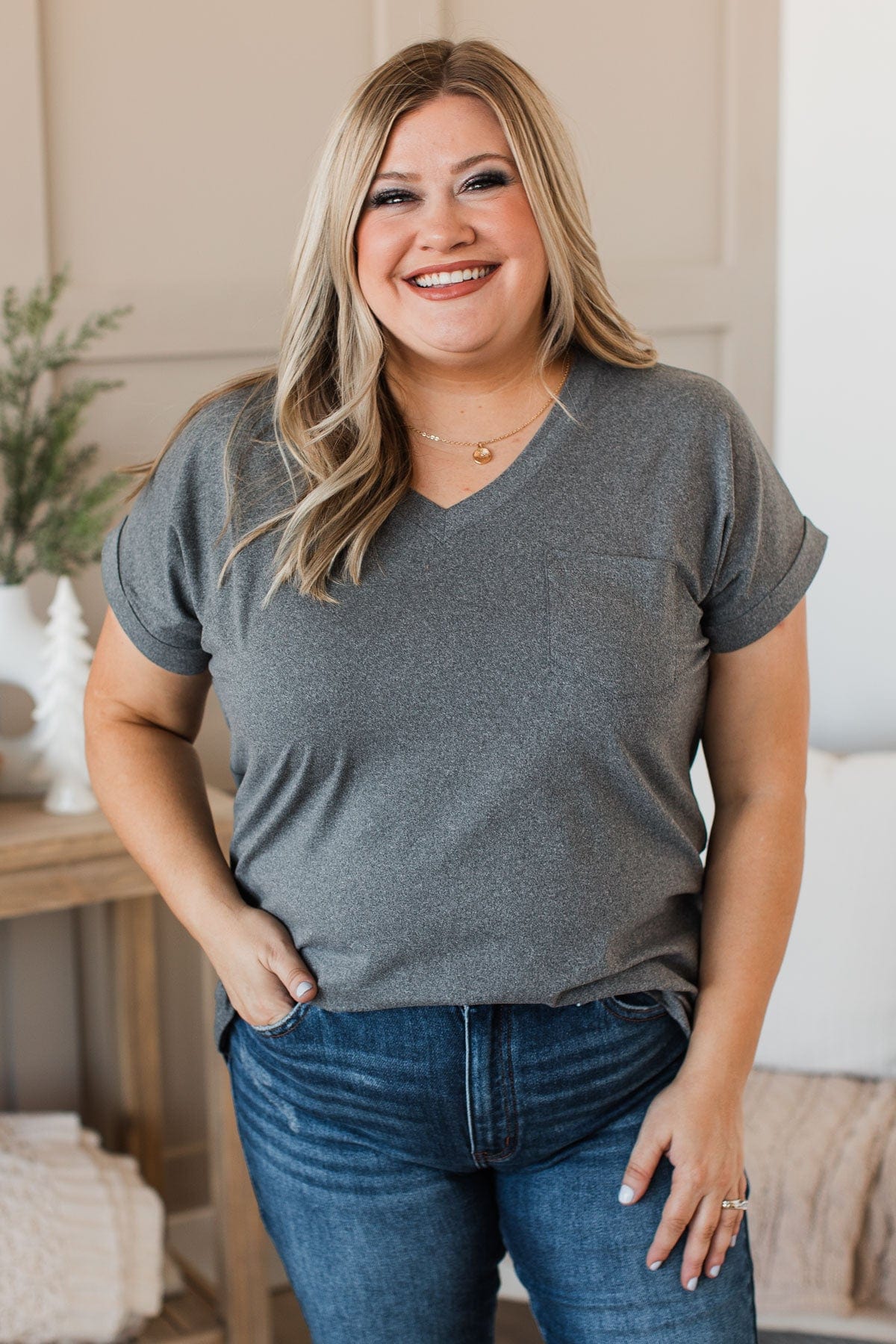 All The Best Short Sleeve Top- Charcoal - Image 3