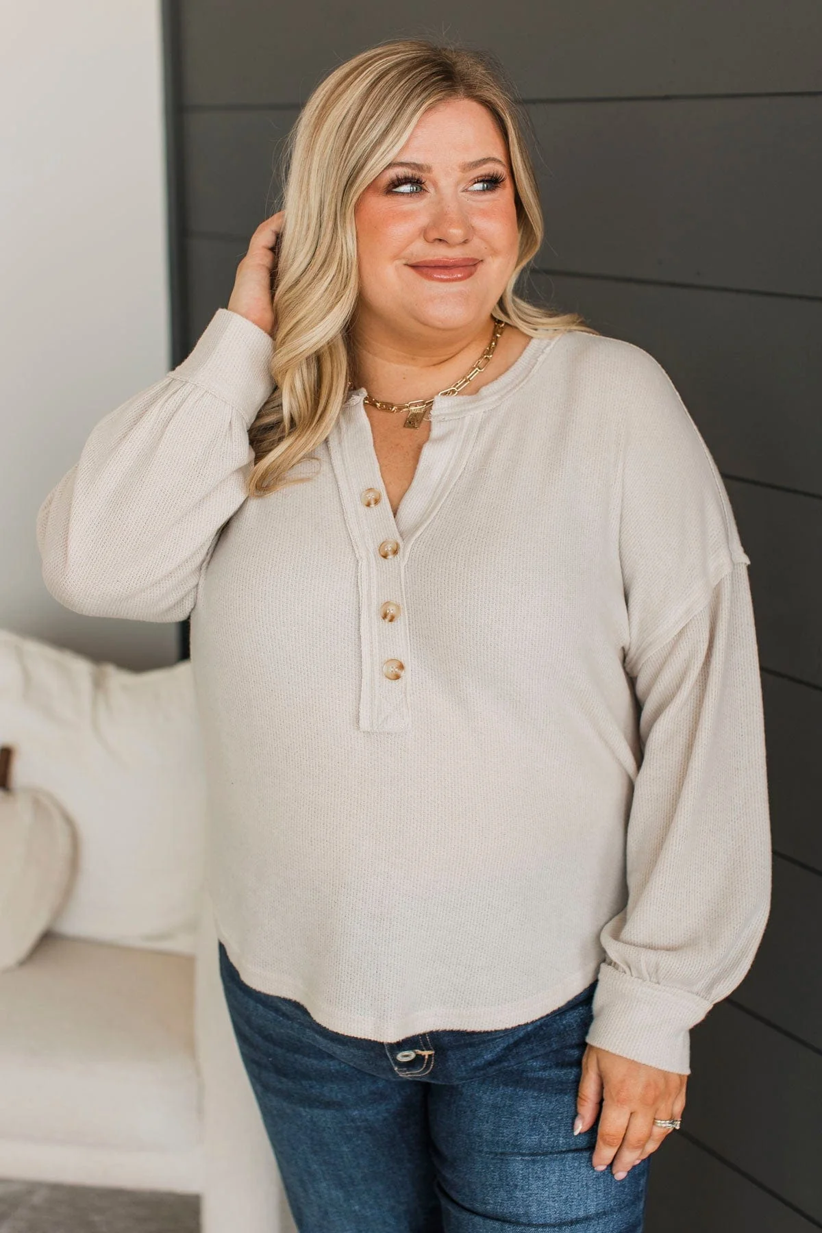 All The Buzz Knit Dolman Top- Oatmeal - Image 3