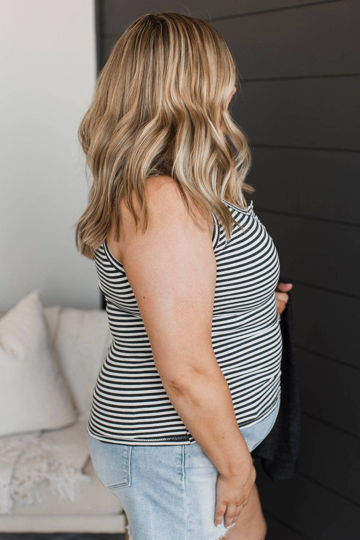 All The Compliments Striped Tank Top- Charcoal - Image 5