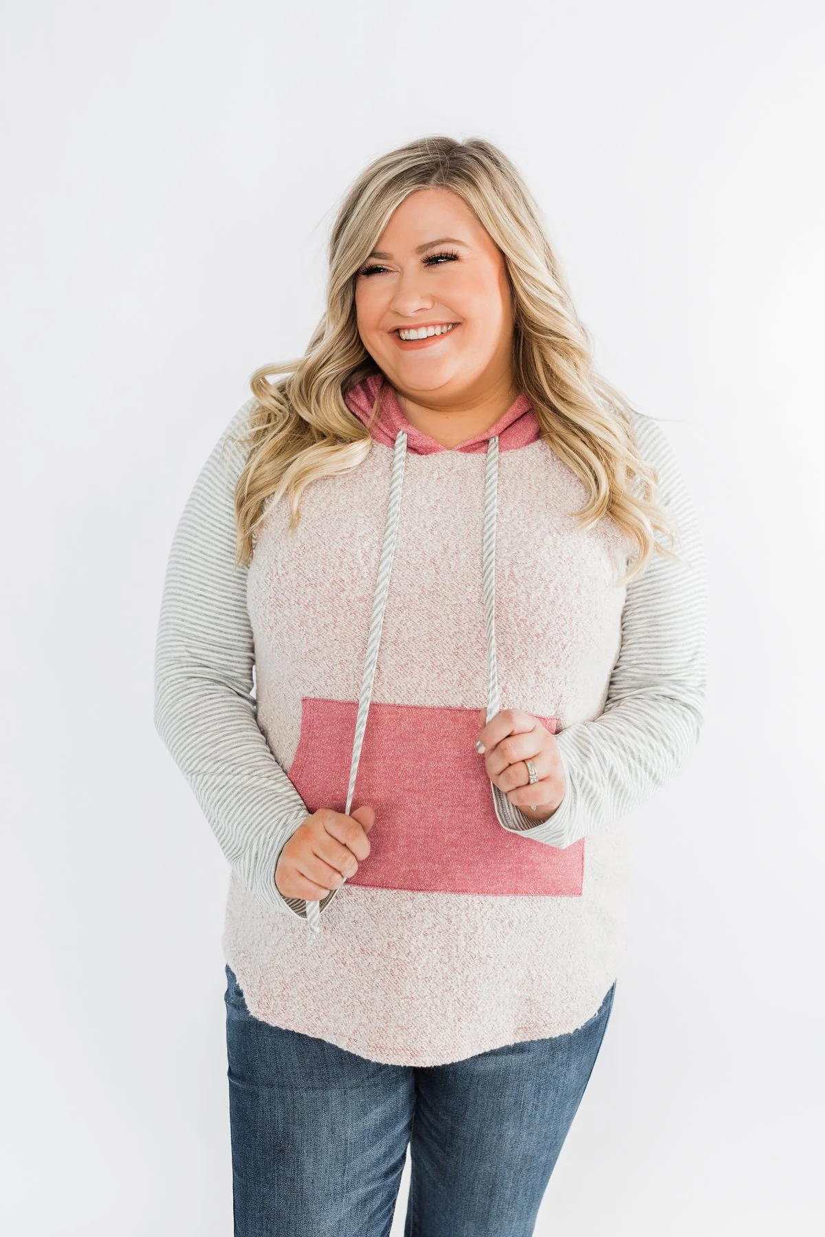 All The Details Drawstring Hoodie- Mauve Pink & Grey - Image 2