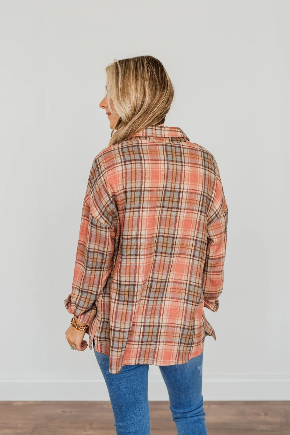 All The Fall Things Plaid Button Top- Dusty Pink, Blue, & Brown - Image 12