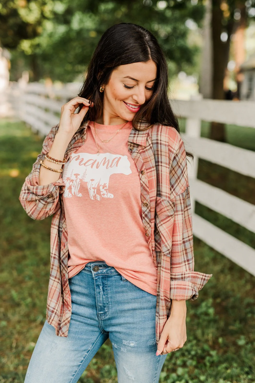 All The Fall Things Plaid Button Top- Dusty Pink, Blue, & Brown - Image 7
