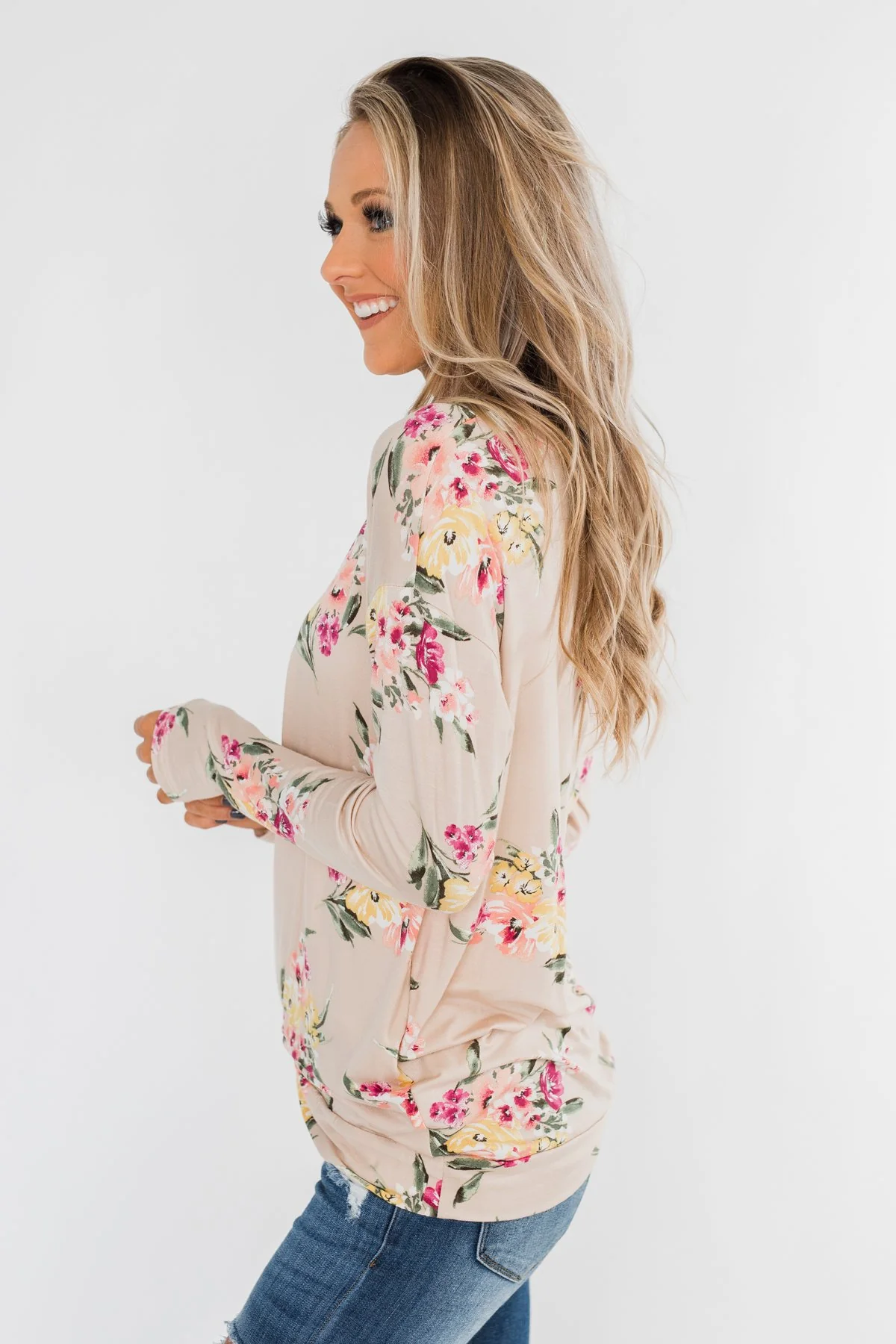 All The Love Floral Twist Top- Light Peach - Image 10