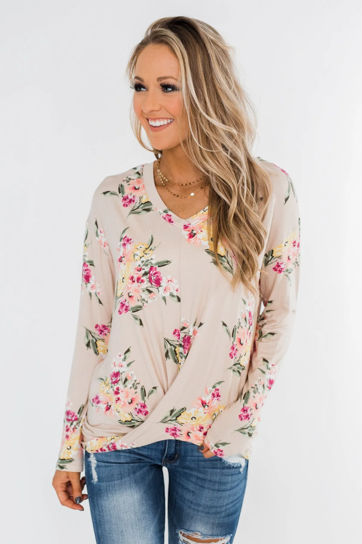 All The Love Floral Twist Top- Light Peach - Image 2