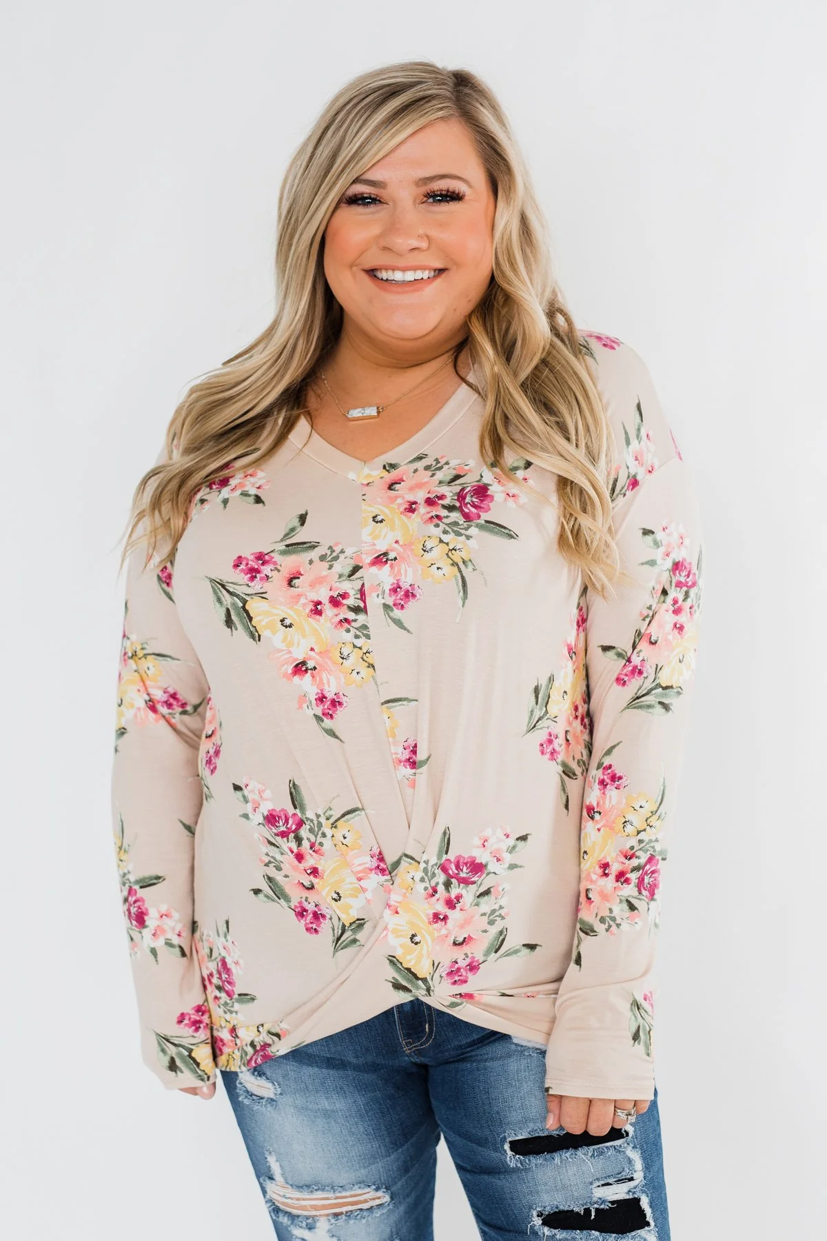 All The Love Floral Twist Top- Light Peach - Image 5