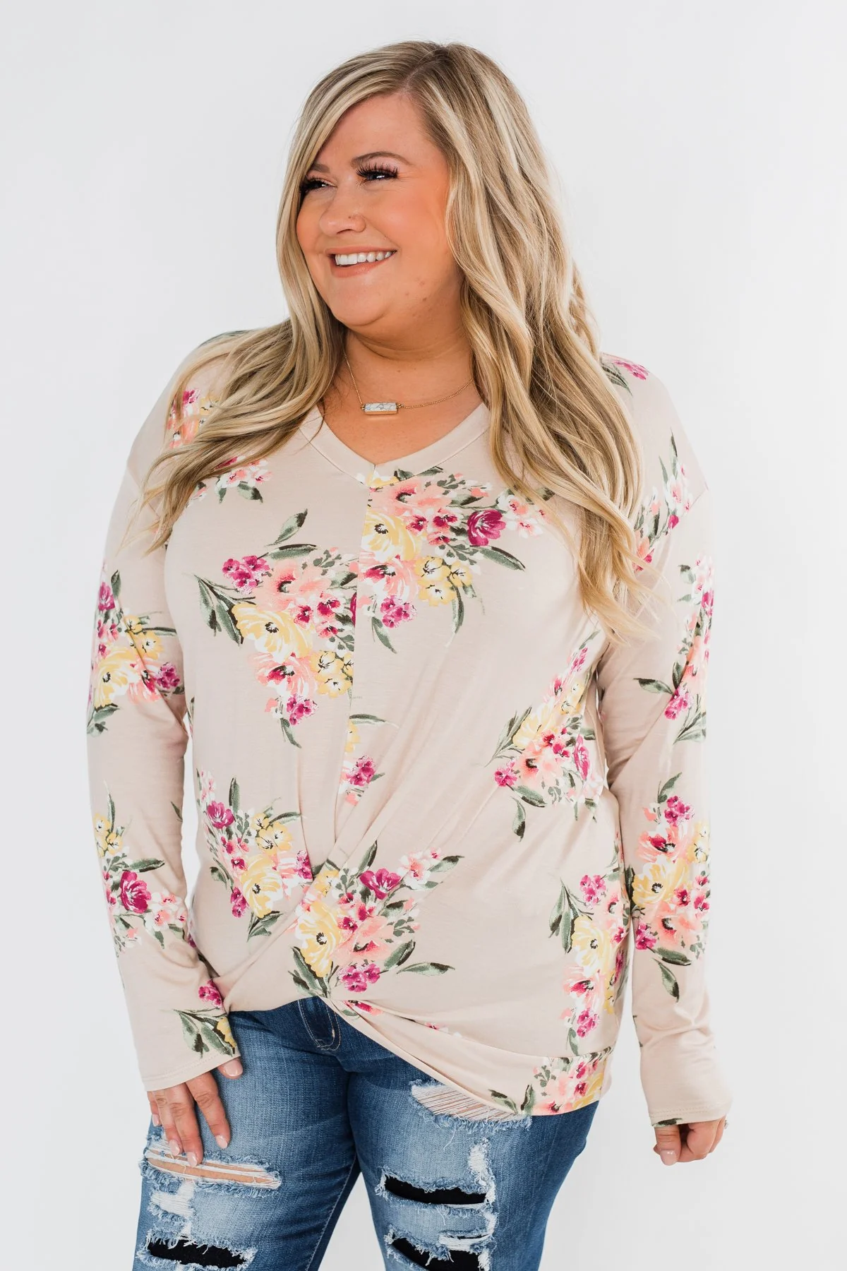 All The Love Floral Twist Top- Light Peach - Image 7