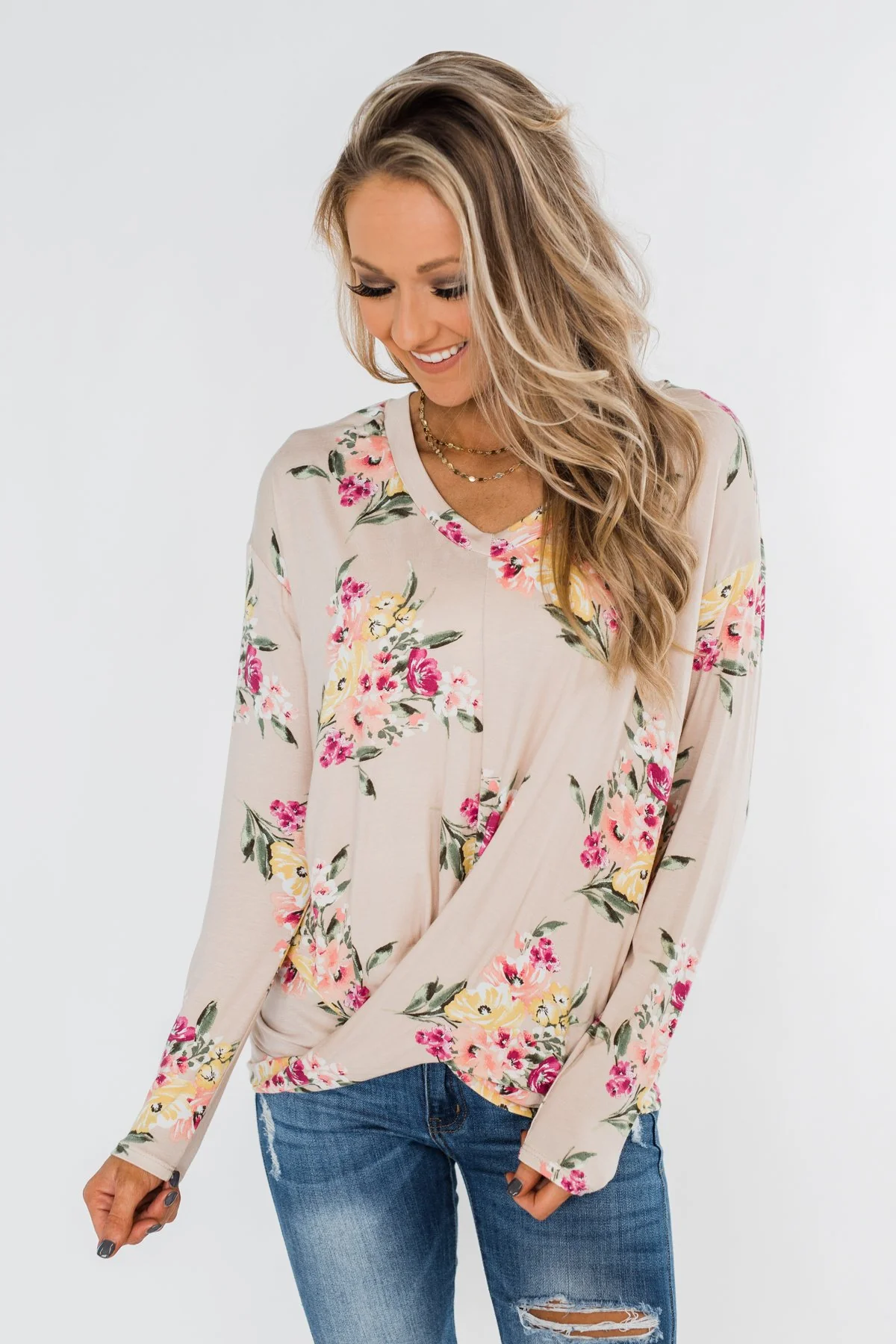 All The Love Floral Twist Top- Light Peach - Image 8