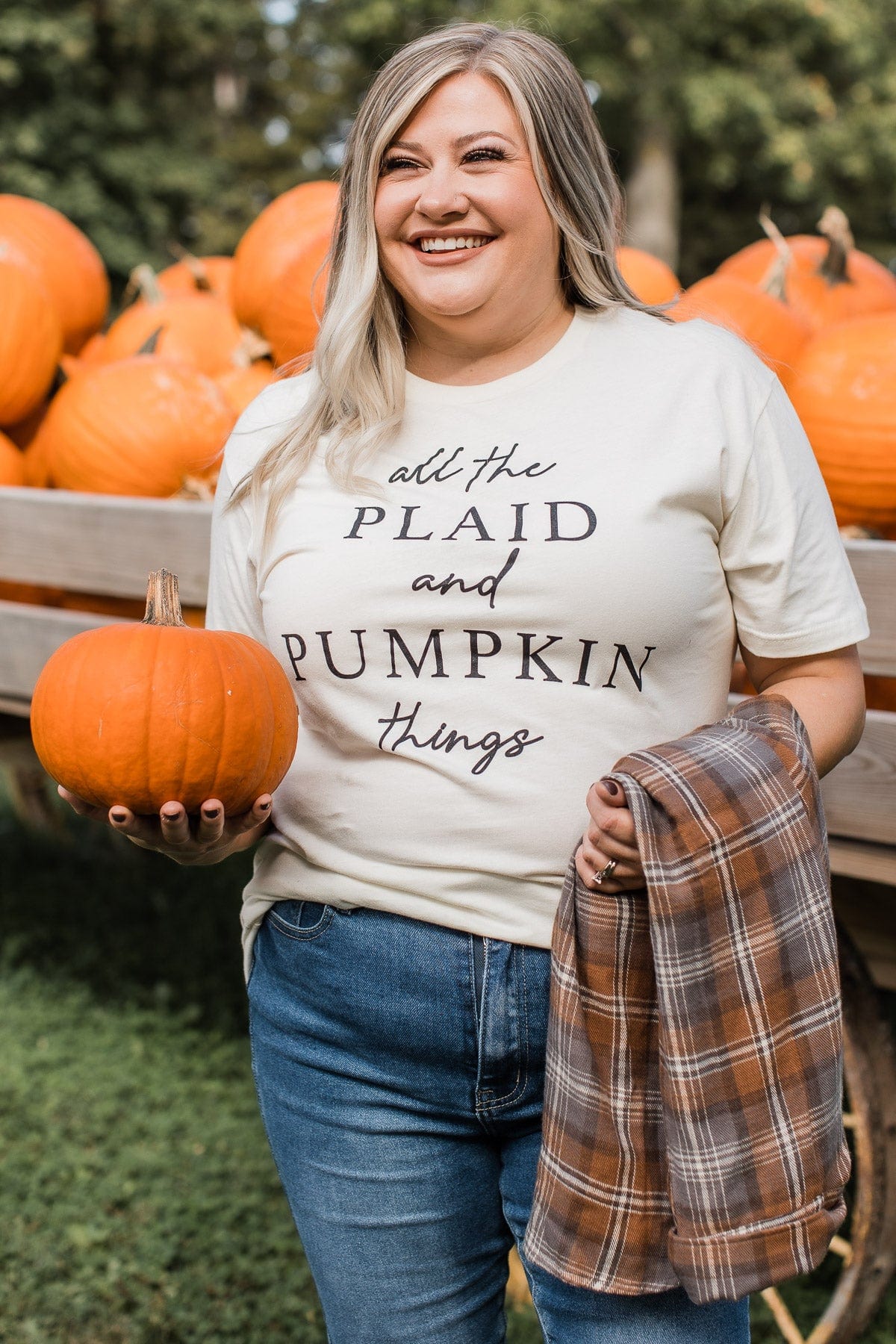 "All The Plaid And Pumpkin Things" Graphic Tee- Cream - Image 5