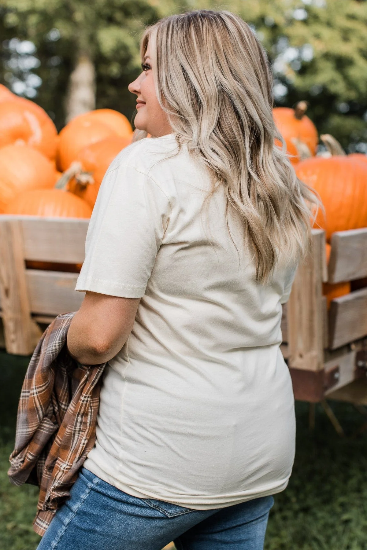 "All The Plaid And Pumpkin Things" Graphic Tee- Cream - Image 7