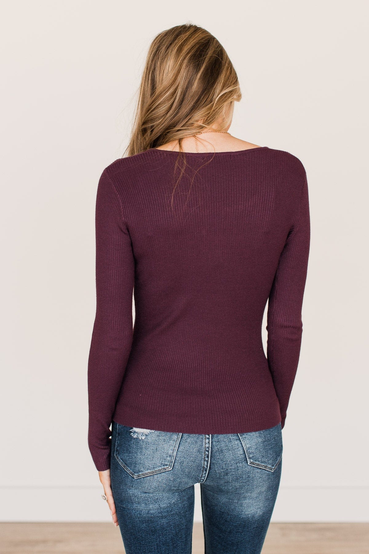 All The Possibilities Notch Knit Top- Eggplant - Image 11