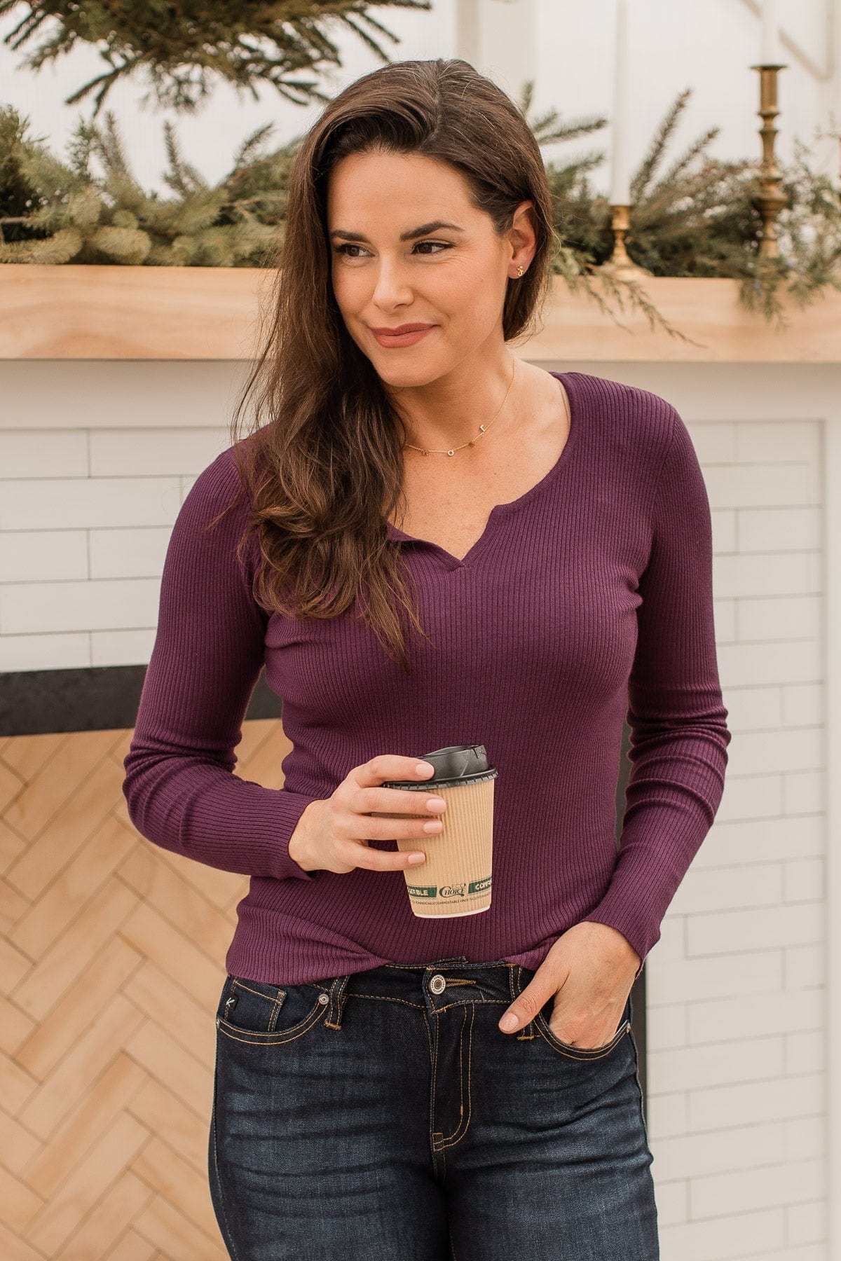 All The Possibilities Notch Knit Top- Eggplant - Image 7