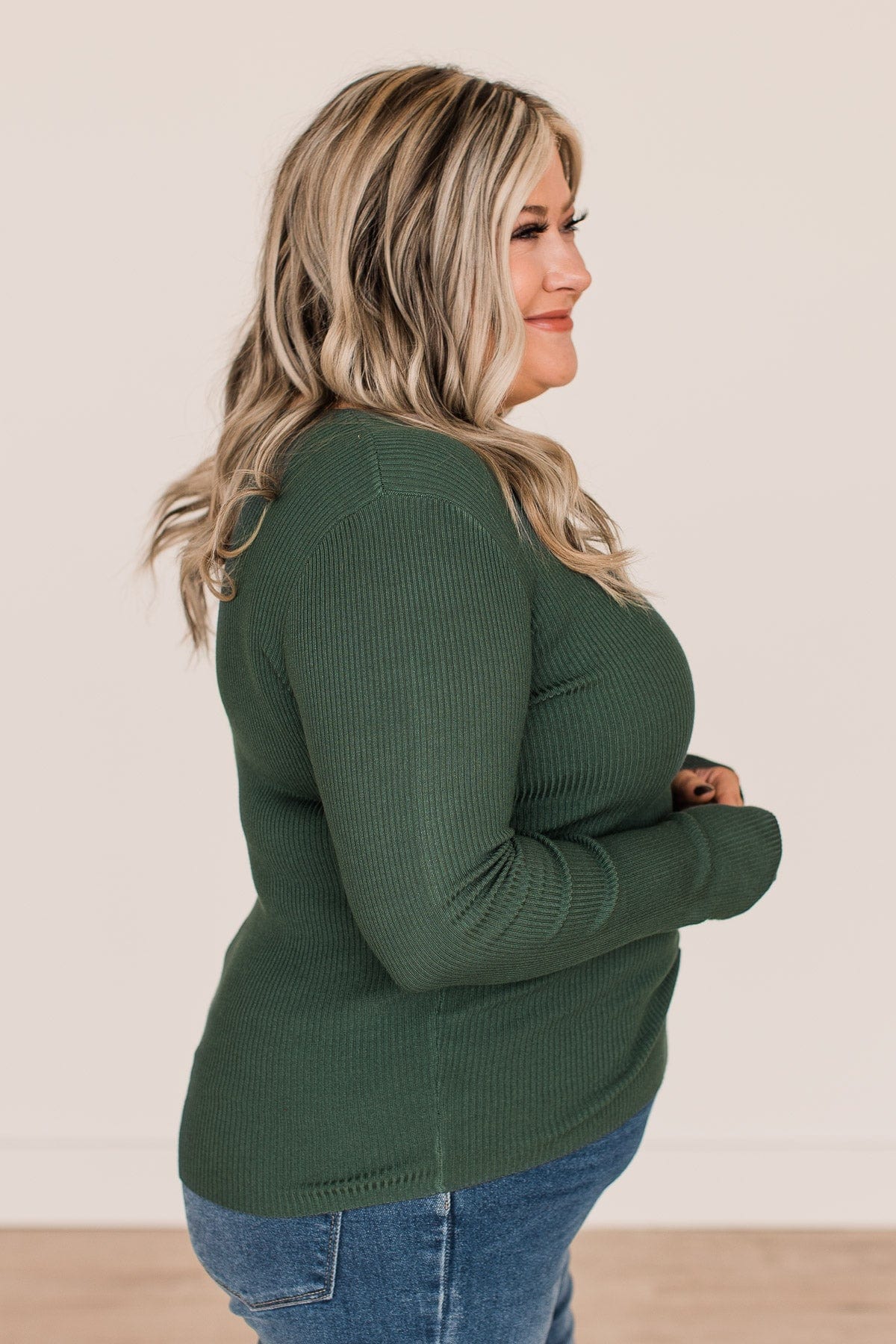 All The Possibilities Notch Knit Top- Hunter Green - Image 5