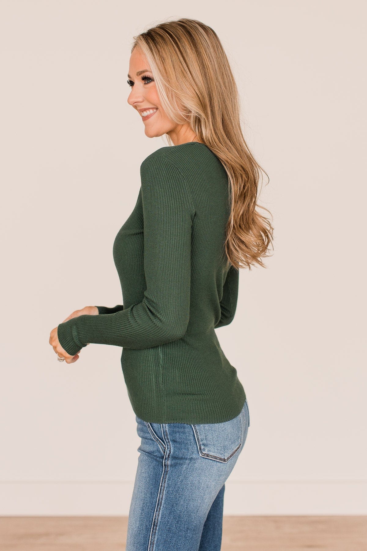 All The Possibilities Notch Knit Top- Hunter Green - Image 6