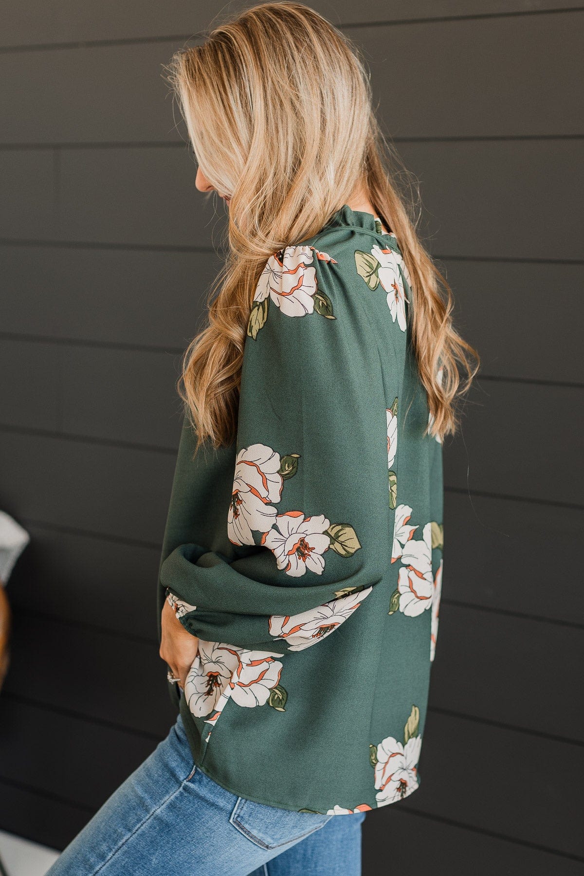 All The Romance Floral Blouse- Hunter Green - Image 3