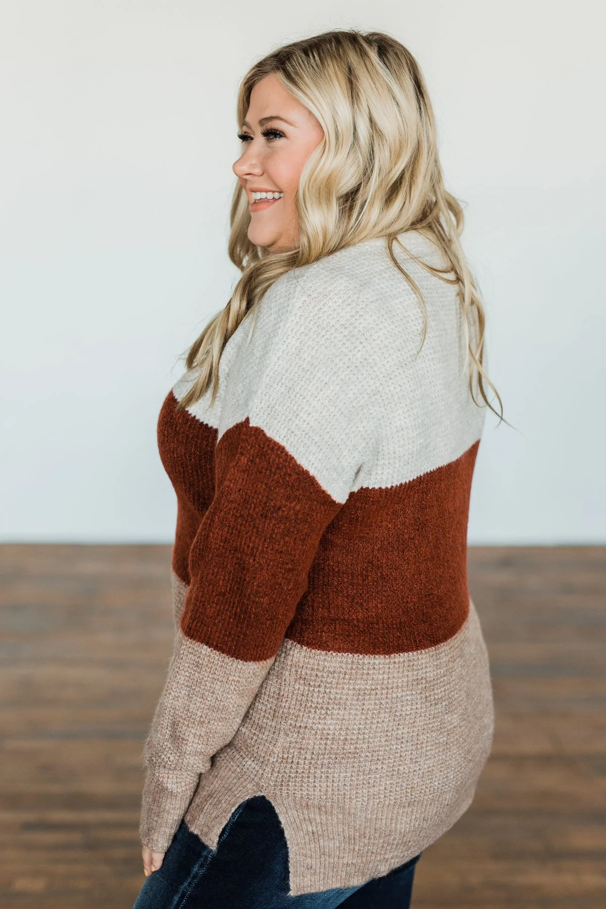 All Things Charming Colorblock Sweater- Oatmeal, Rust, Mocha - Image 10