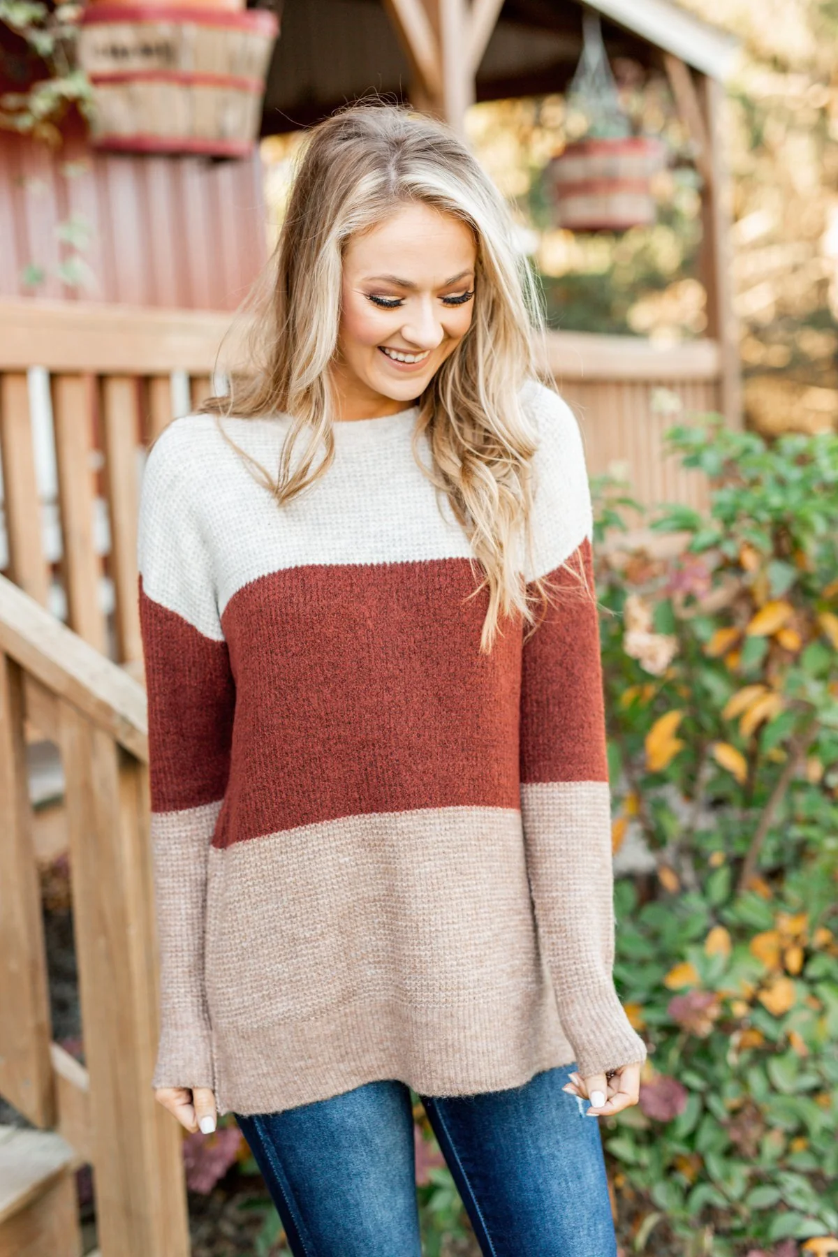 All Things Charming Colorblock Sweater- Oatmeal, Rust, Mocha - Image 6