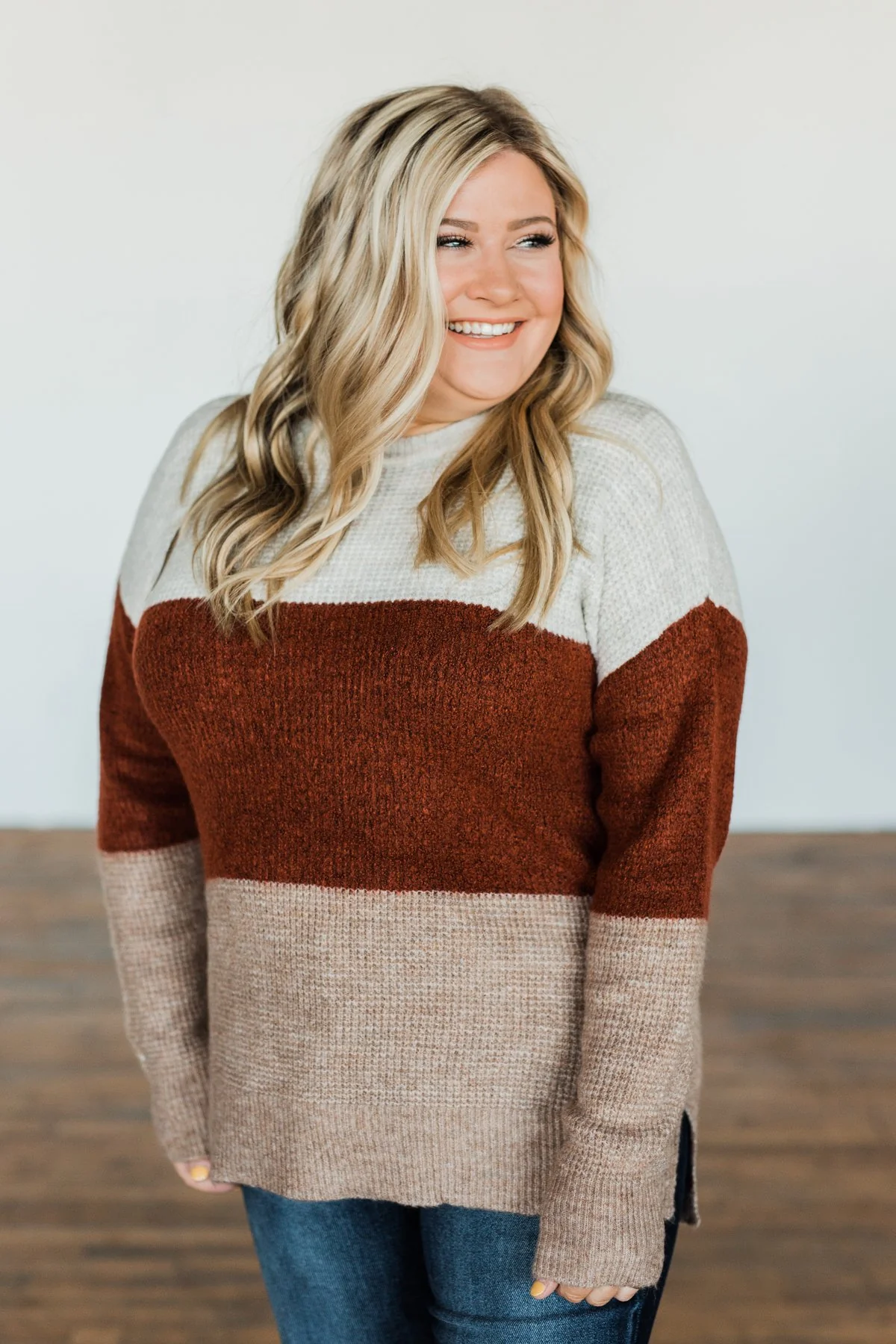 All Things Charming Colorblock Sweater- Oatmeal, Rust, Mocha - Image 9