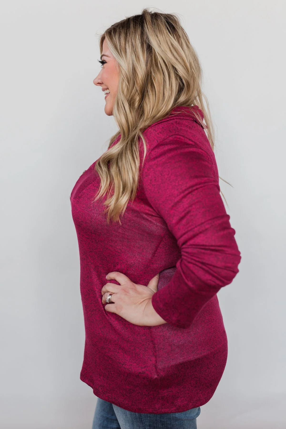 All This Time Zipper Pullover Top- Fuchsia - Image 13