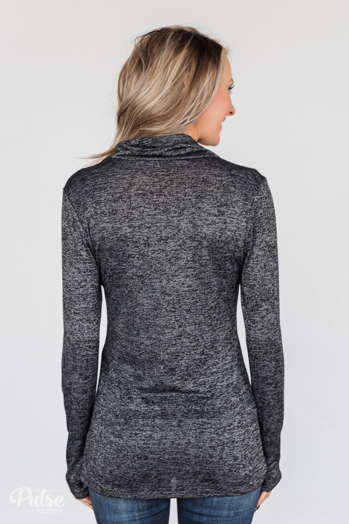 All This Time Zipper Pullover Top- Heather Black - Image 6