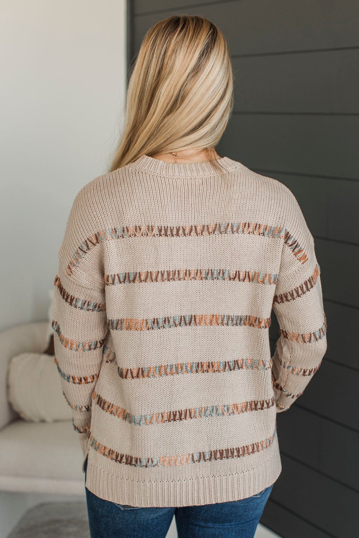 All We Have Striped Knit Sweater- Taupe - Image 8