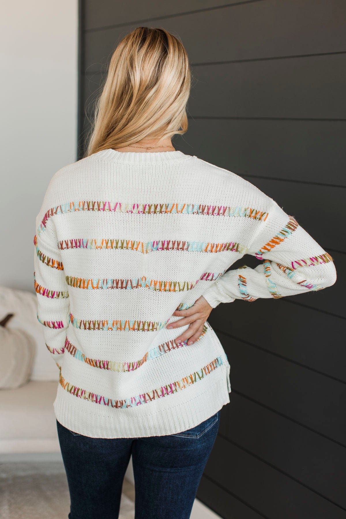 All We Have Striped Knit Sweater- White - Image 7