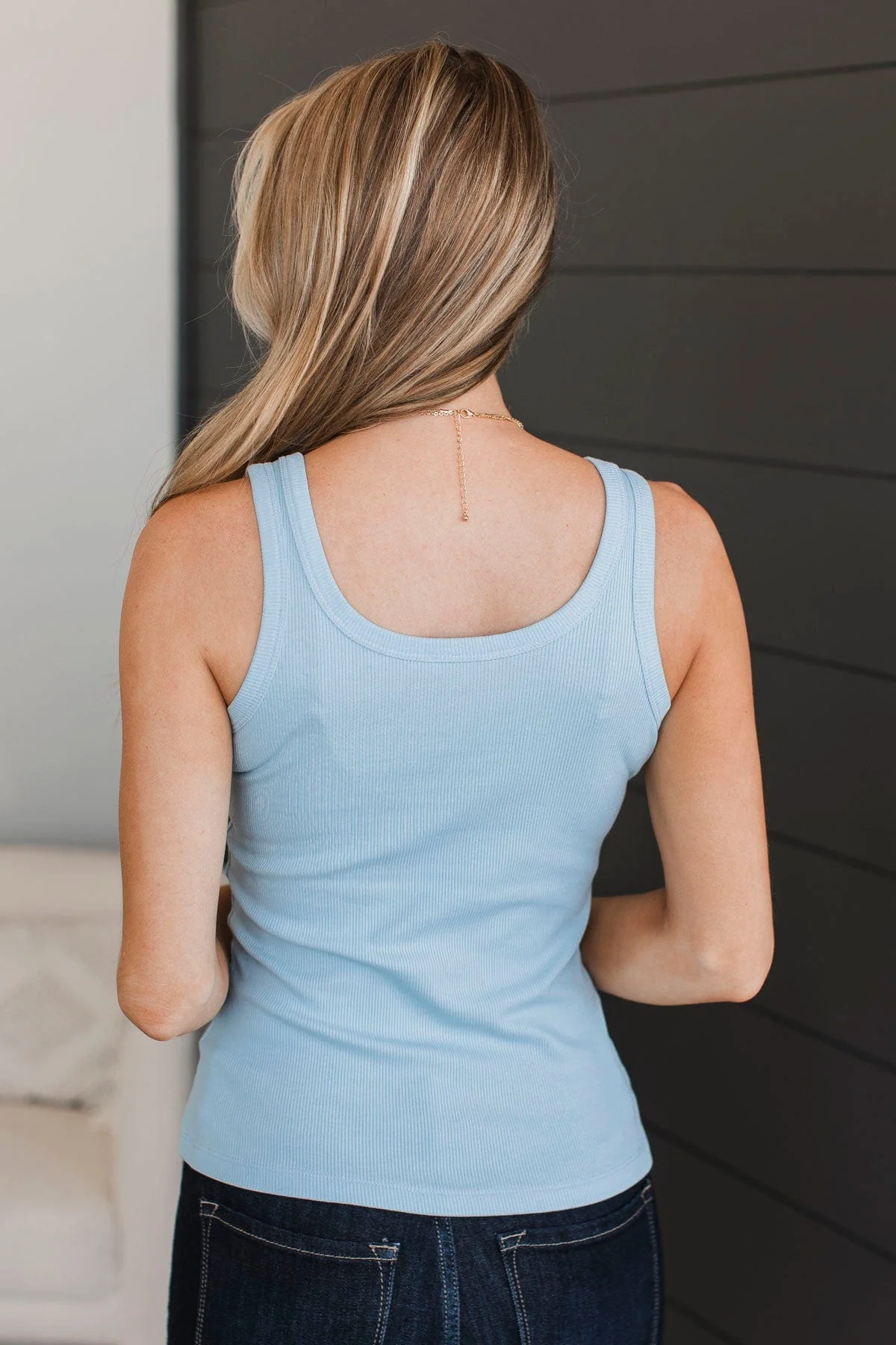 All Who Wander Henley Tank Top- Baby Blue - Image 7