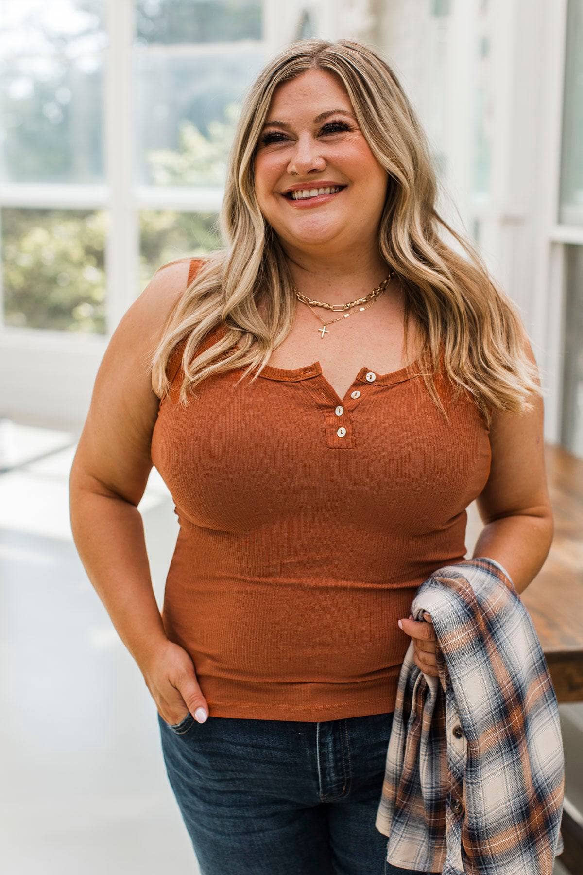 All Who Wander Henley Tank Top- Ginger