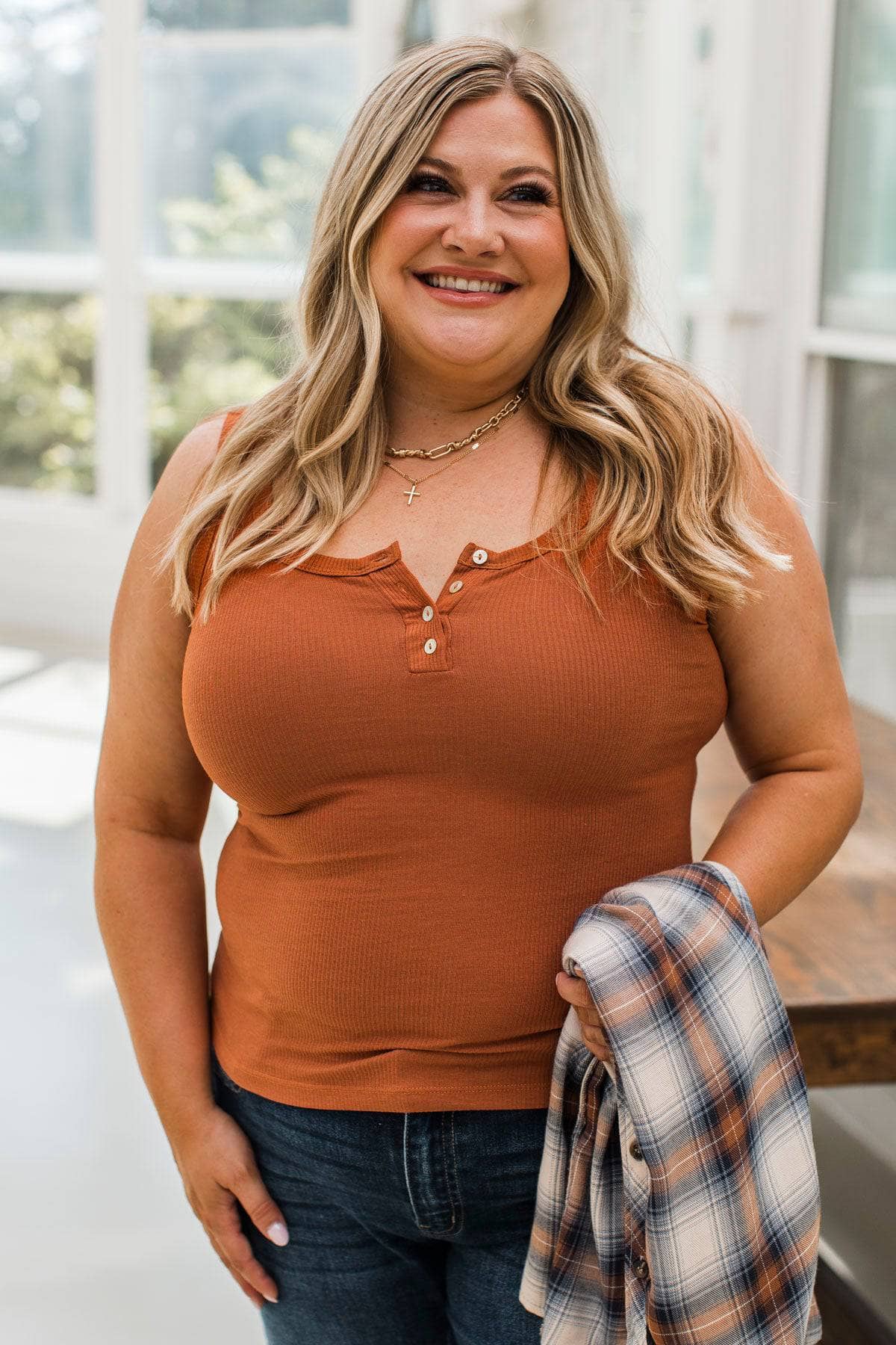 All Who Wander Henley Tank Top- Ginger - Image 3