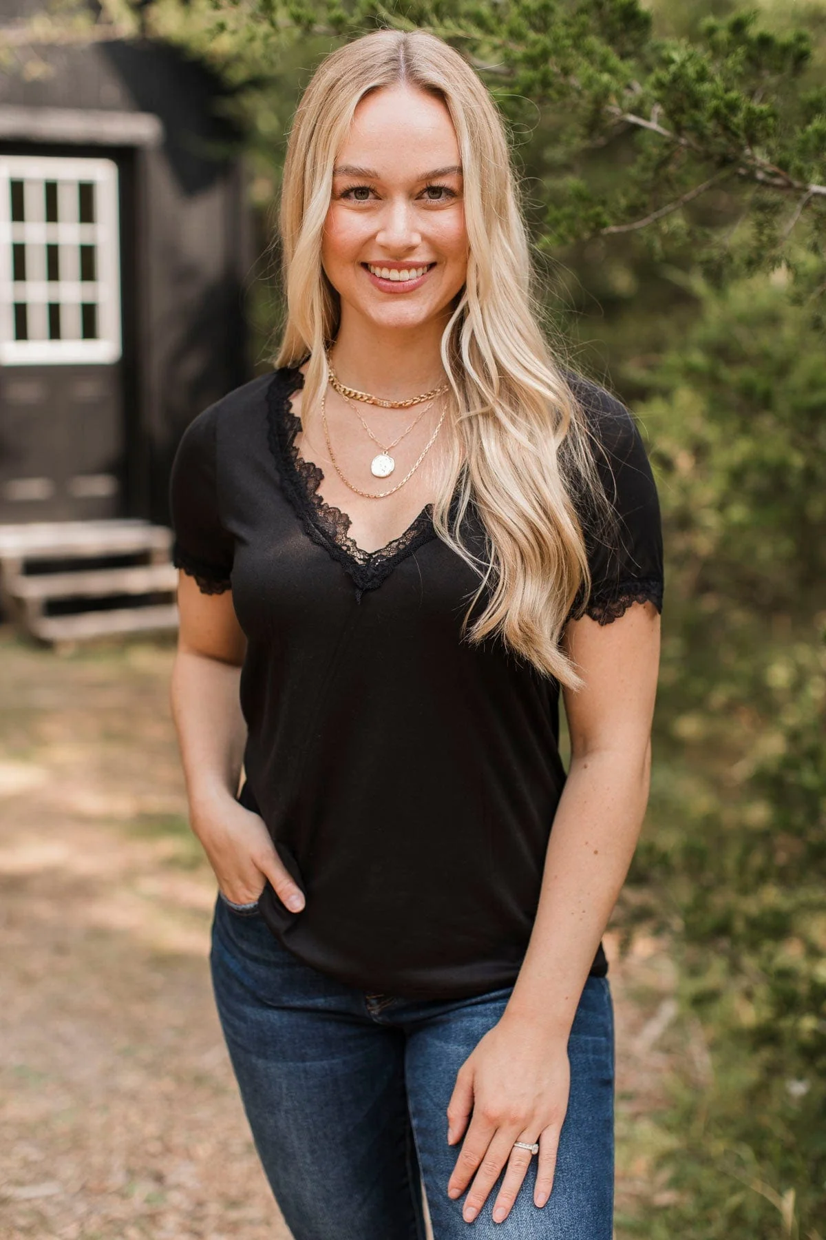 All Your Hopes Lace Trimmed Top- Black - Image 2