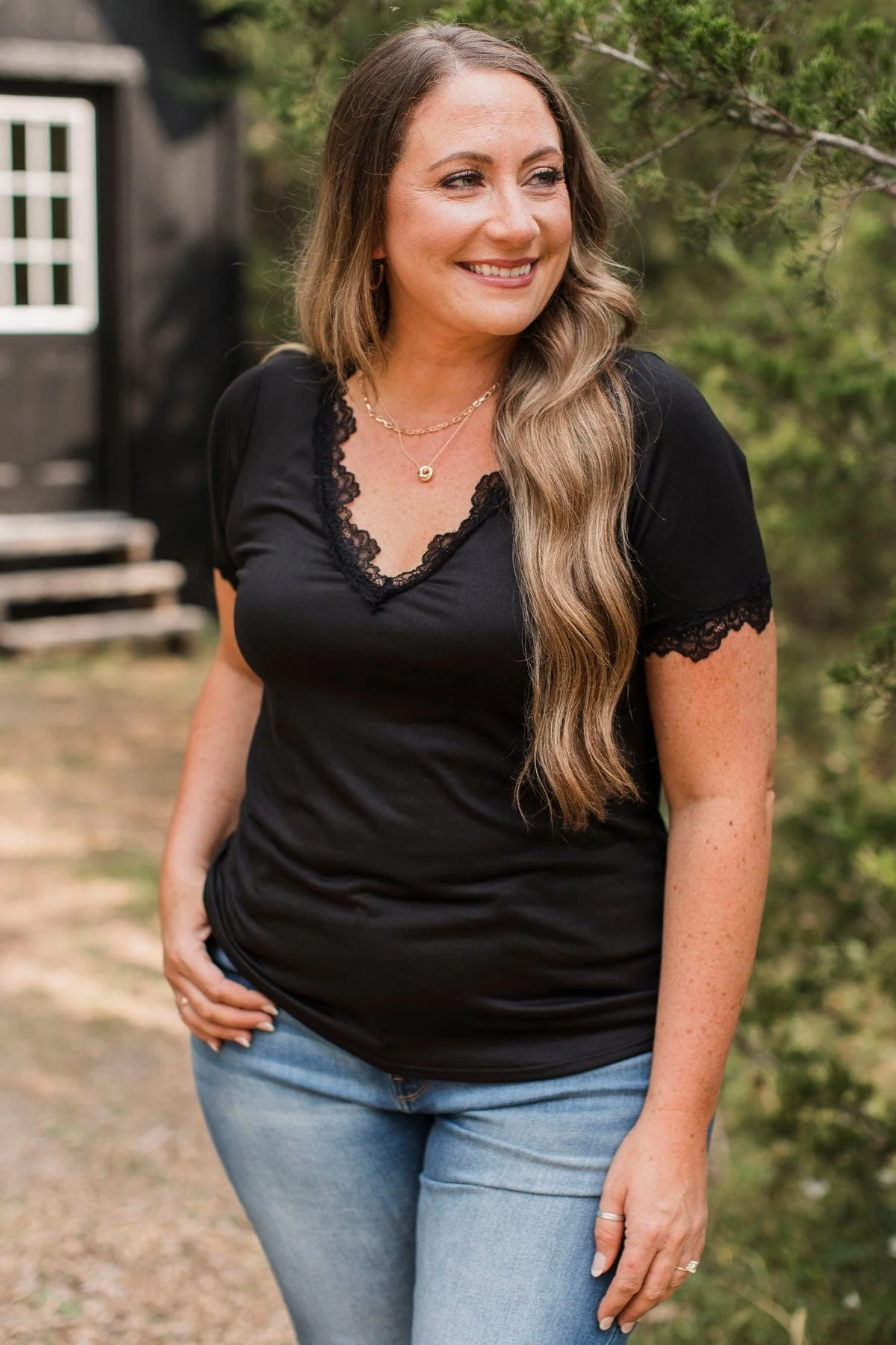 All Your Hopes Lace Trimmed Top- Black - Image 3