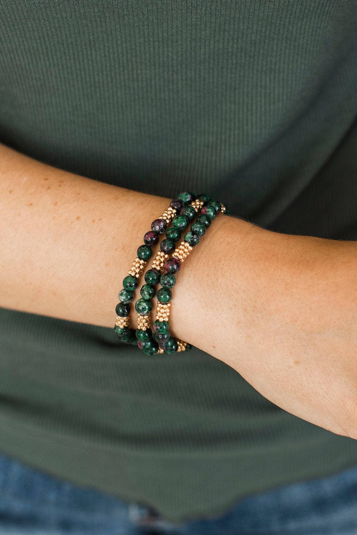 All Your Preciousness Bracelet Set- Dark Green