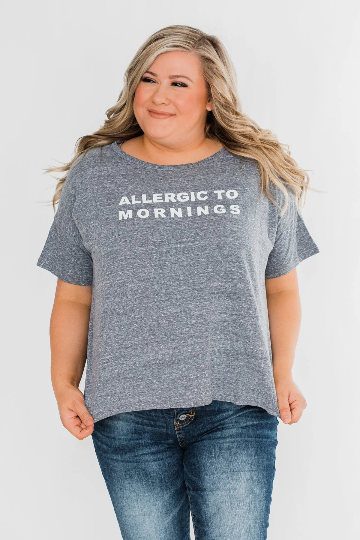 "Allergic To Mornings" Graphic Tee-Gray - Image 6