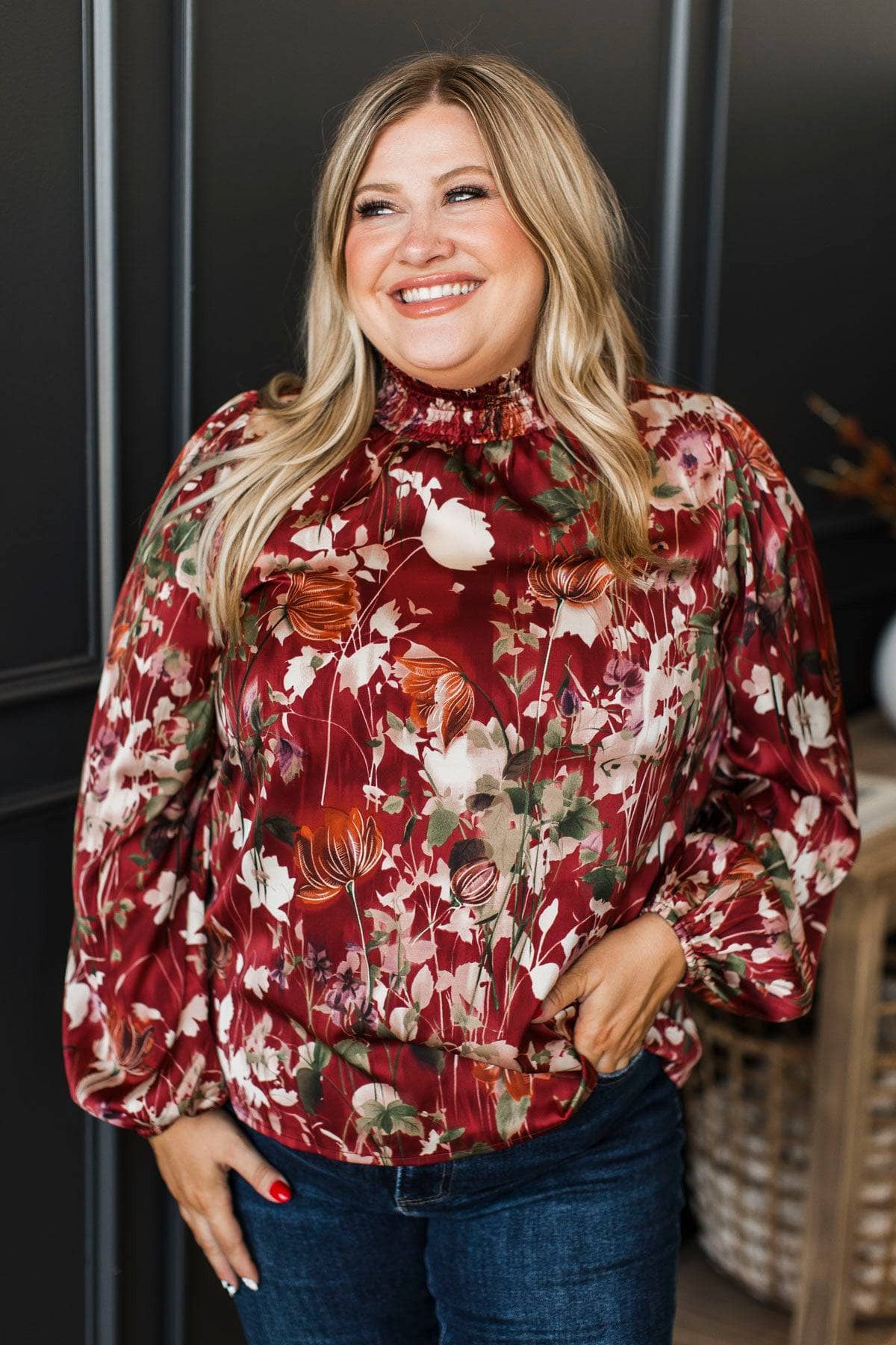 Allured By You Floral Blouse- Burgundy