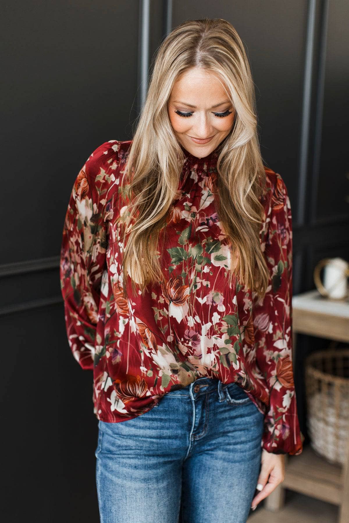 Allured By You Floral Blouse- Burgundy - Image 4
