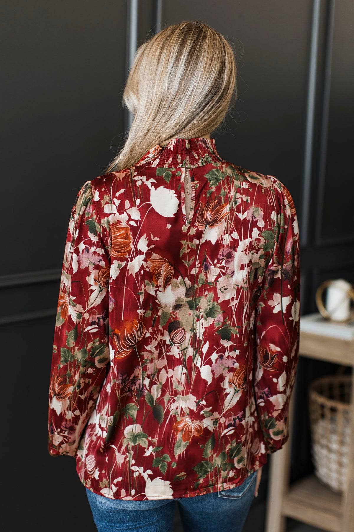 Allured By You Floral Blouse- Burgundy - Image 6
