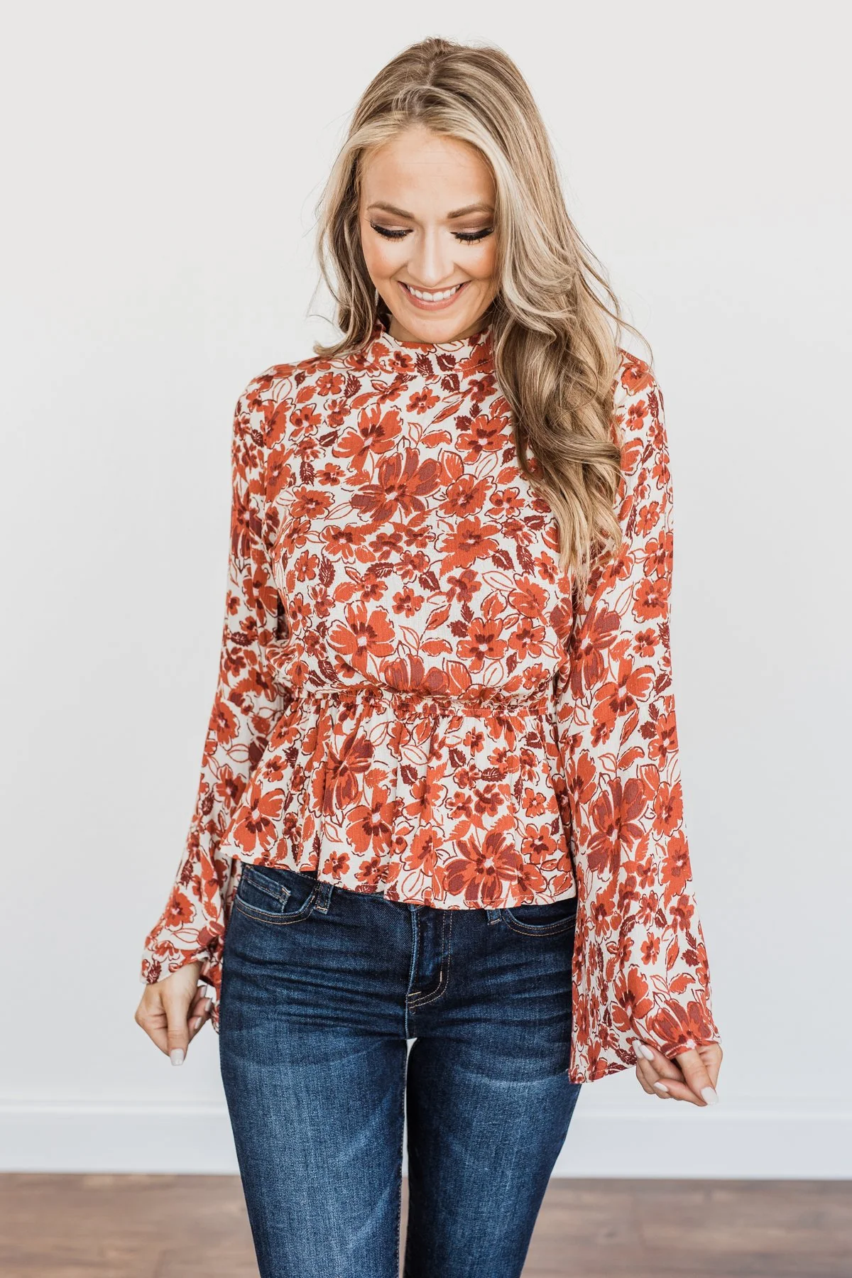 Alluring Autumn Days Mock Neck Blouse- Rust - Image 2