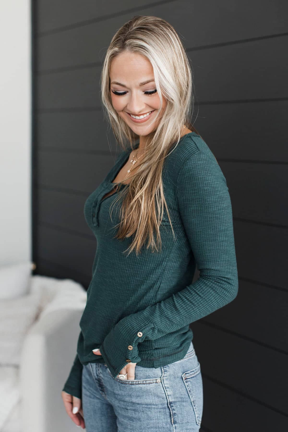 Alluring Love Long Sleeve Ribbed Top- Forest - Image 3