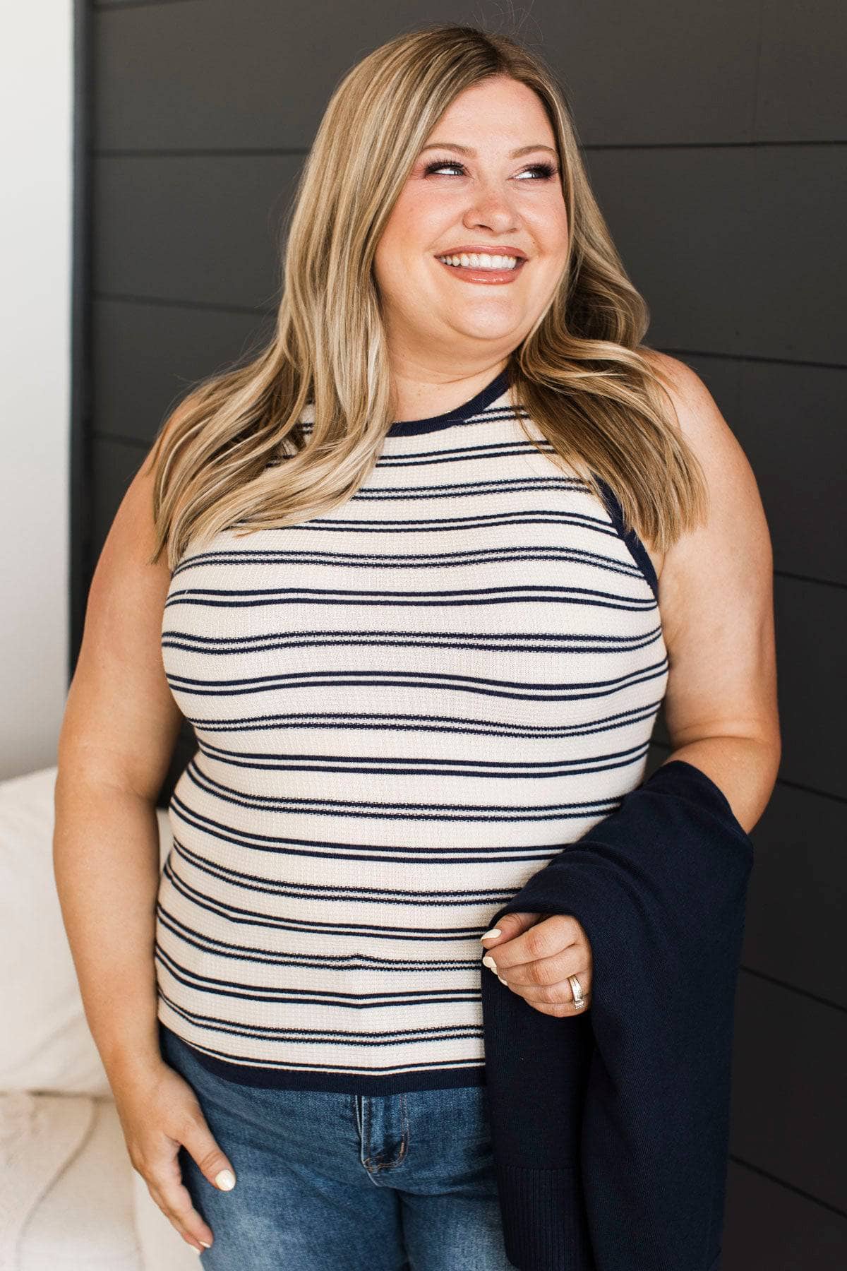 Almost Irresistible Striped Tank Top- Navy & Ivory - Image 2