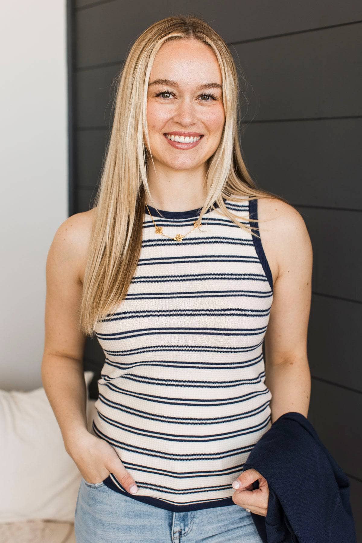 Almost Irresistible Striped Tank Top- Navy & Ivory - Image 3