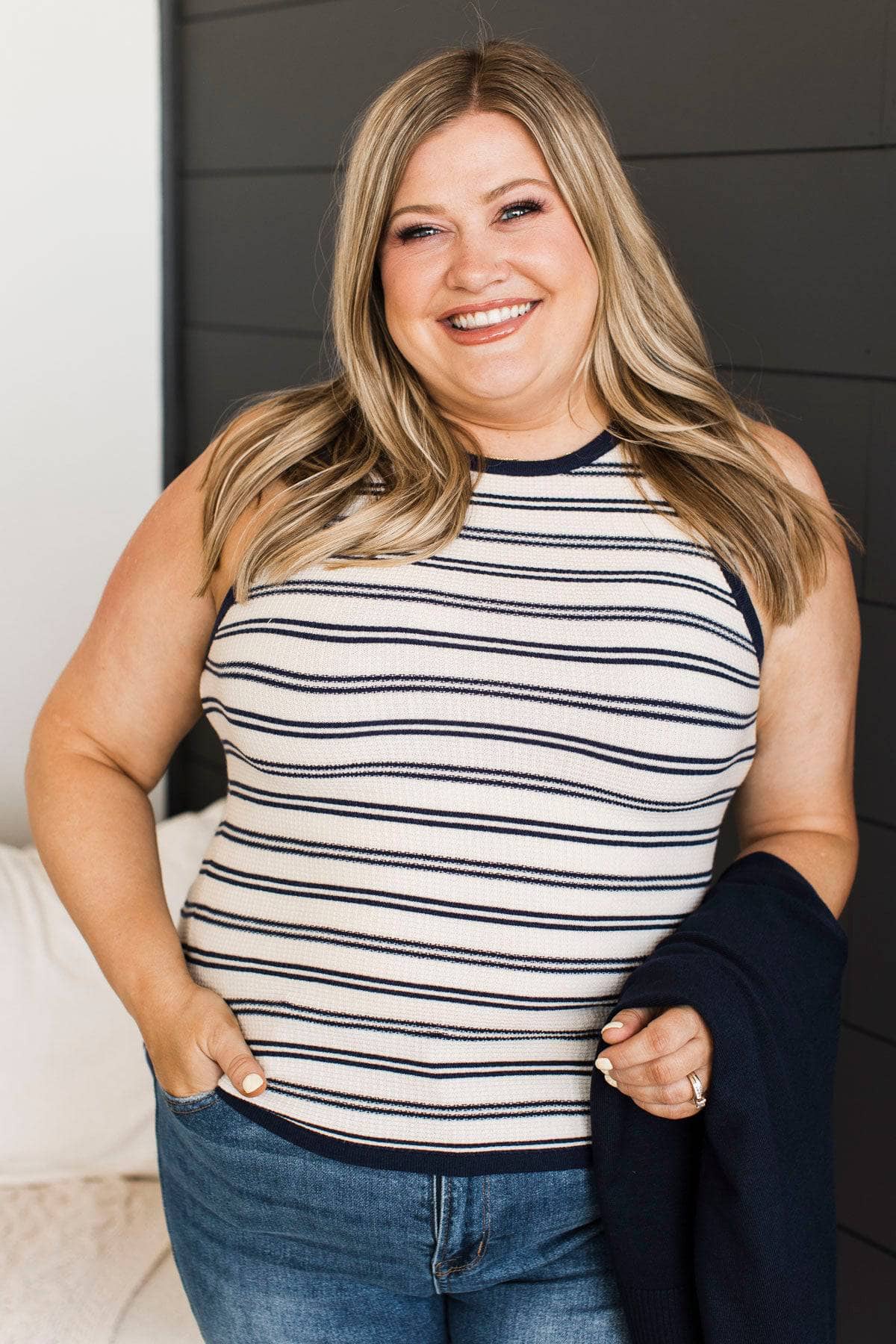 Almost Irresistible Striped Tank Top- Navy & Ivory - Image 4