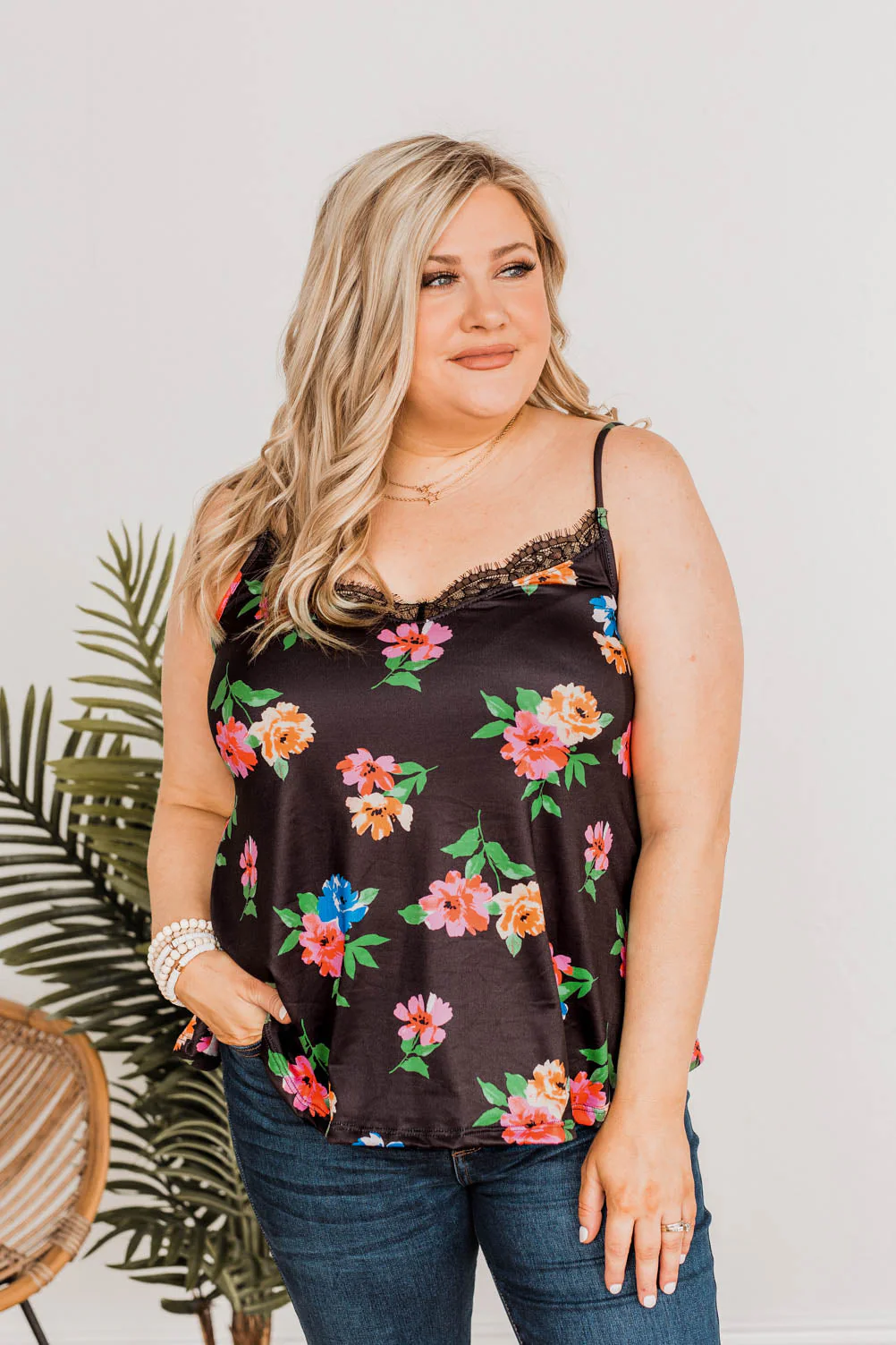 Aloha Beauty Lace Trimmed Tank Top- Black - Image 12