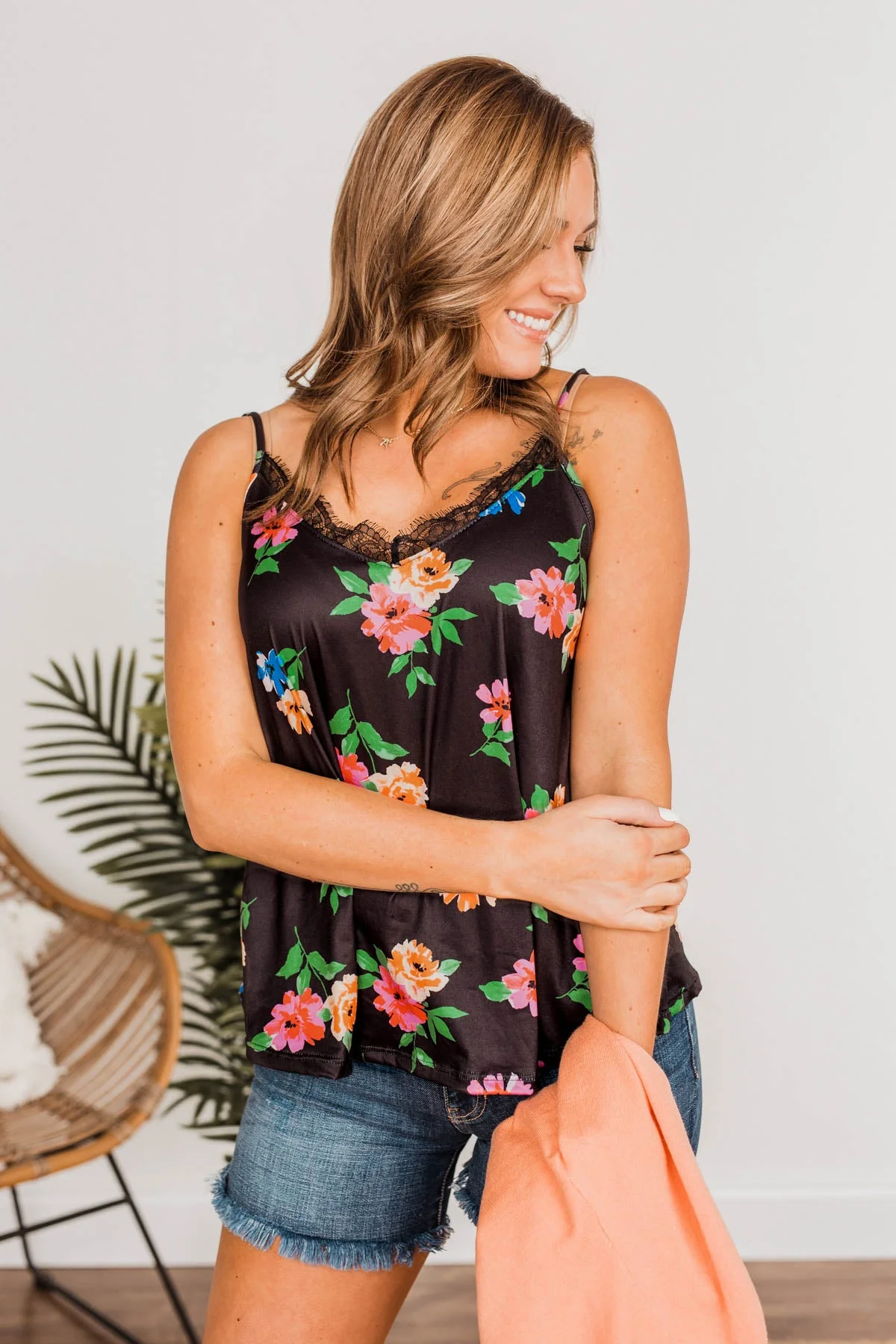 Aloha Beauty Lace Trimmed Tank Top- Black - Image 13