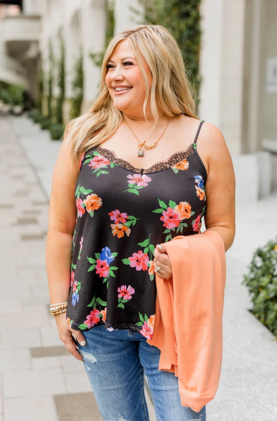 Aloha Beauty Lace Trimmed Tank Top- Black - Image 2